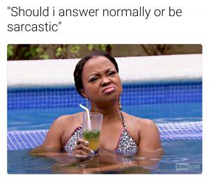 "Should I answer normally or be sarcastic"