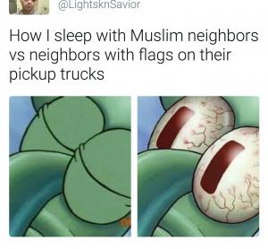 How I sleep with Muslim neighbors vs neighbors with flags on their pickup trucks
