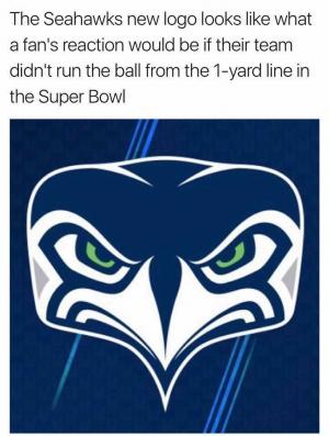 The Seahawks new logo looks like what a fan's reaction would be if their team didn't run the ball from the 1-yard line in the Super Bowl