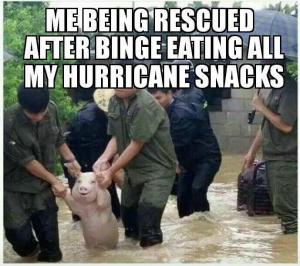 Me being rescued after binge eating all my hurricane snacks