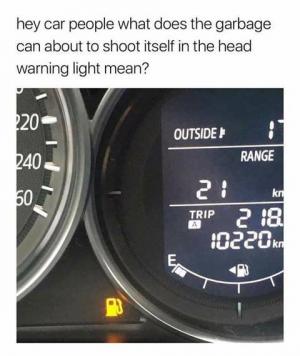Hey car people what does the garbage can about to shoot itself in the head warning light mean?