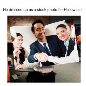 He dressed up as a stock photo for Halloween