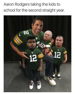Aaron Rodgers taking the kids to school for the second straight year.