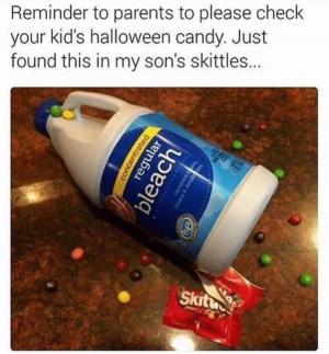 Reminder to parents to please check your kid's Halloween candy. Just found this in my son's skittles...