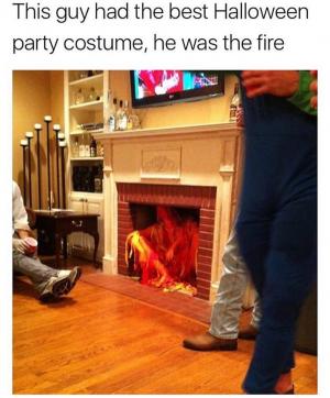 This guy has the best Halloween party costume, he was the fire
