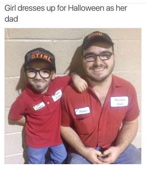 Girl dresses up for Halloween as her dad