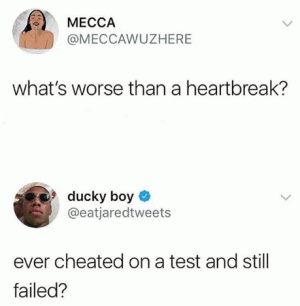 What's worse than a heartbreak?

Ever cheated on a test and still failed?