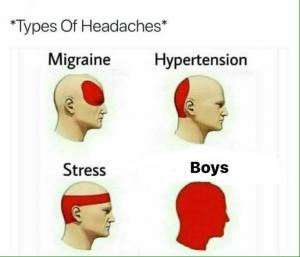*Types of headaches*

Migraine

Hypertension

Stress

Boys