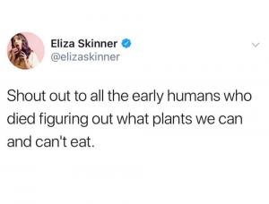 Shout out to all the early humans who died figuring out what plants we can and can't eat.