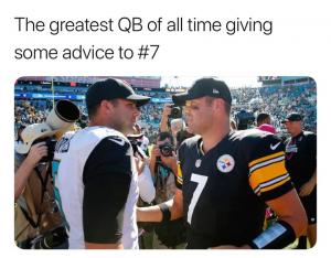 The greatest QB of all time giving some advice to #7