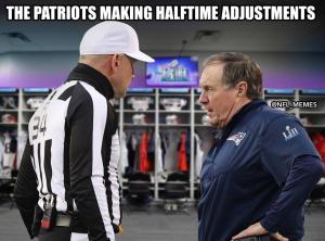 The Patriots making halftime adjustments