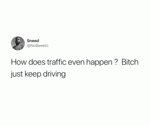 How does traffic even happen ? Bitch just keep driving