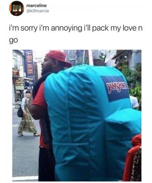 I'm sorry I'm annoying I'll pack my love n go