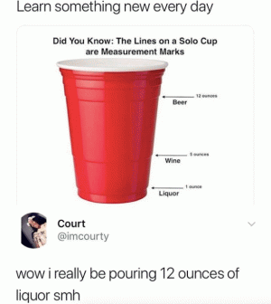 Learn something new everyday

Wow I really be poring 12 ounces of liquor smh