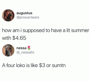 How am I supposed to have a lit summer with $4.65

A four loko is like $3 or sumtn