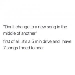 "Don't change to a new song in the middle of another"

First of all.. it's a 5 min drive and I have 7 songs I need to hear
