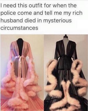 I need this outfit for when the police come and tell me my rich husband died in mysterious circumstances 