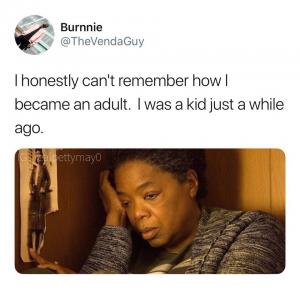 I honestly can't remember how I became an adult. I was just a kid just a while ago.