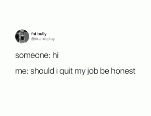 Someone: Hi

Me: Should I quit my job be honest