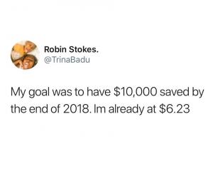 My goal was to have $10,000 saved by the end of 2018. Im already at $6.23