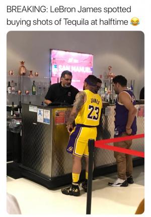 Breaking: LeBron James spotted buying shots of Tequila at halftime