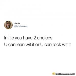 In life you have 2 choices

U can lean wit it or u can rock wit it