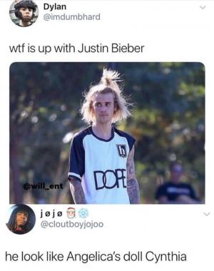 Wtf is up with Justin Bieber

He look like Angelica's doll Cynthia