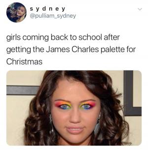 Girls coming back to school after getting the the James Charles  palette for Christmas