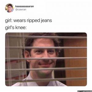Girl: Wears ripped jeans
Girls knee: