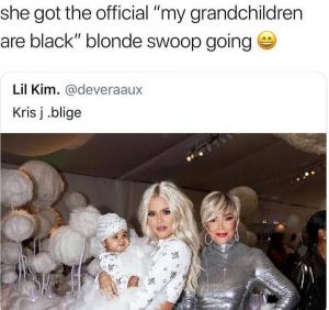 She got the official 'my grandchildren are black" blonde swoop going

Kris J .Blige