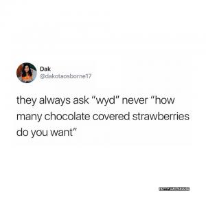 They always ask "wyd" never "how many chocolate covered strawberries do you want"
