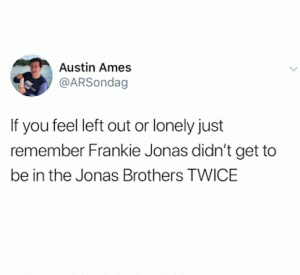 If you feel left out or lonely just remember Frankie Jonas didn't get to be in the Jonas Brothers TWICE