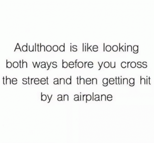 Adulthood is like looking both ways before you cross the street and then getting hit by an airplane