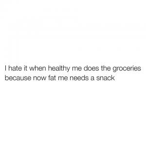 I hate it when healthy me does the groceries because fat me needs a snack