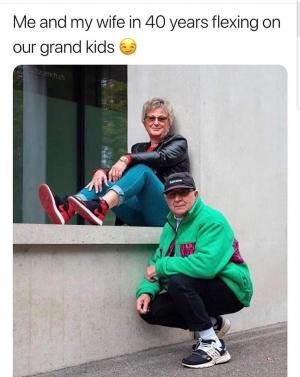 Me and my wife in 40 years flexing on our grand kids