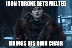 Iron Throne gets melted

Brings his own chair