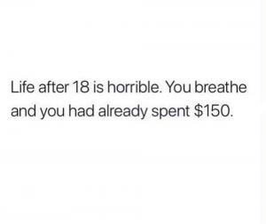 Life after 18 is horrible.You breathe and you had already spent $150