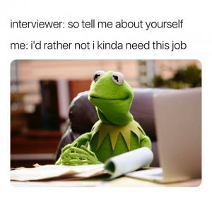 Interviewer: So tell me about yourself

Me: I'd rather not I kinda need this job