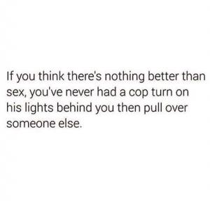 If you think there's nothing better than sex, you've never had a cop turn on his lights behind you then pull over someone else.