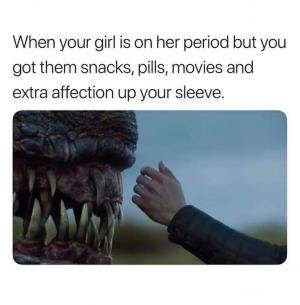 When your girl is on her period but you got them snacks, pills, movies and extra affection up your sleeve.